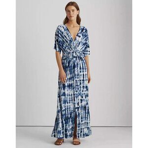 Ralph Lauren Blue Tie-Dye Dolman Sleeve Twist Maxi Dress Size 3X 22 24 Plus Size